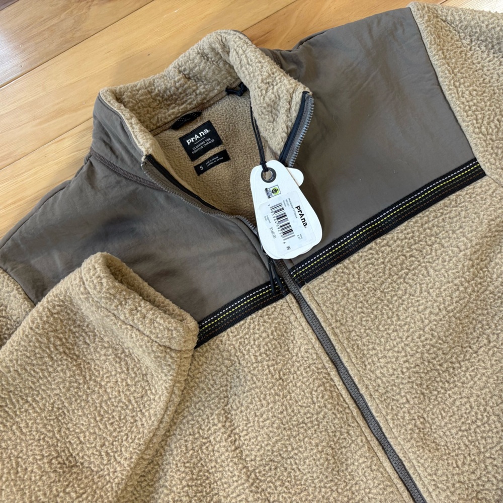 Prana Hurricane Full Zip Fleece Jacket Mens Sz S Tan 90s Inspired Sherpa Coat